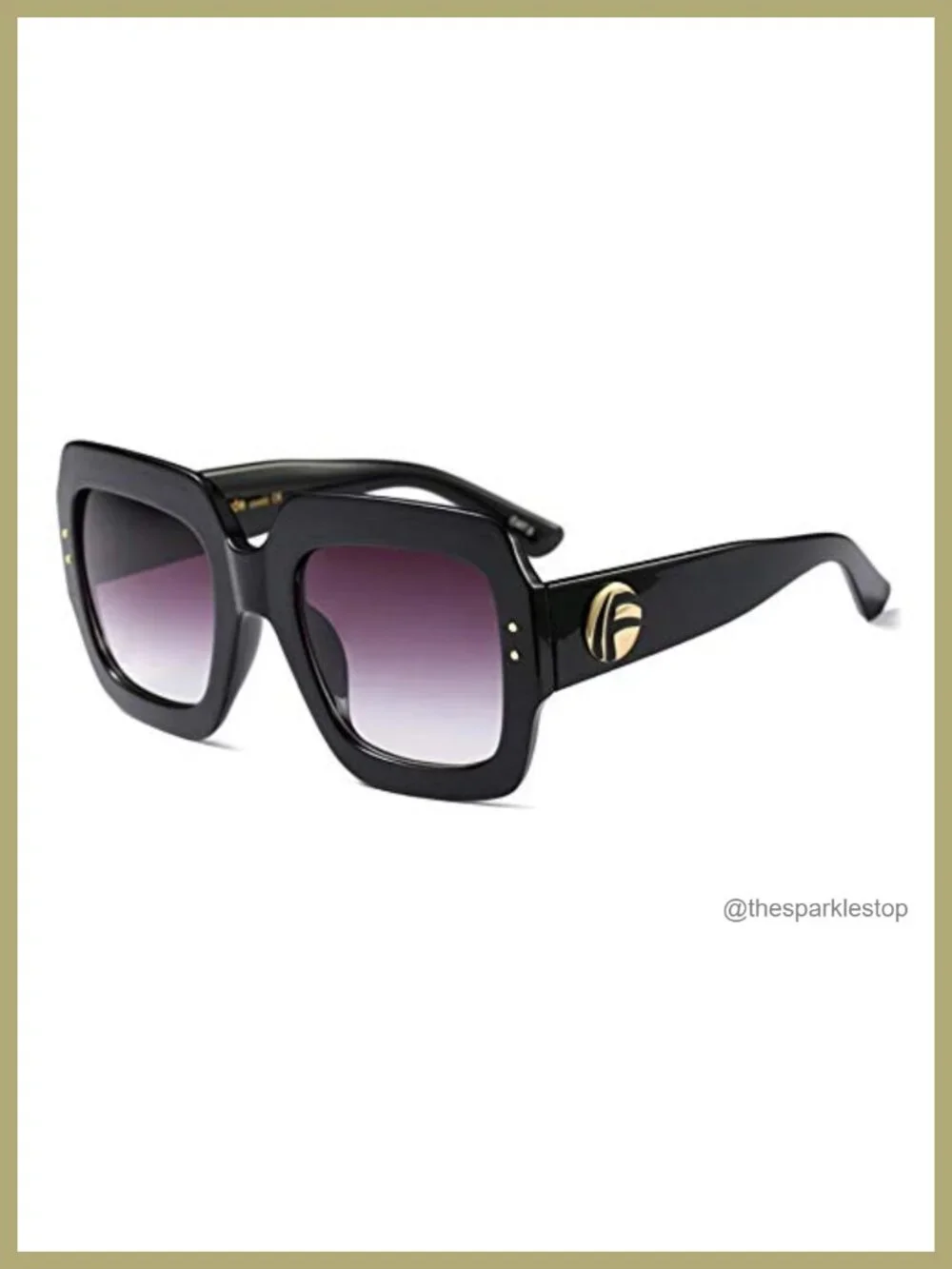 Oversized Retro Square Sunglasses Women Vintage Glitter Frame UV Protection